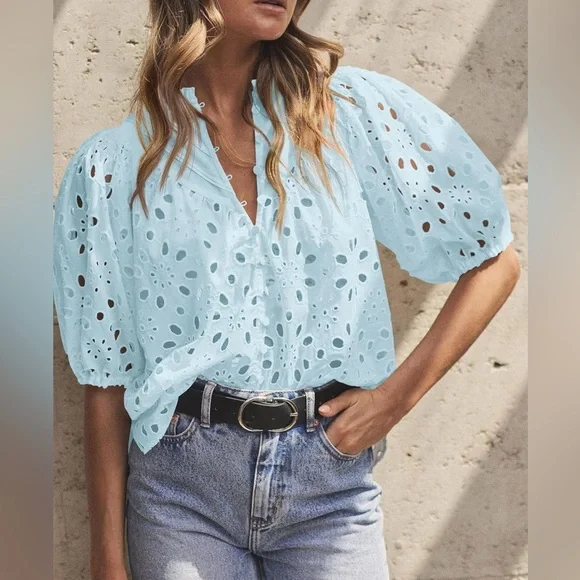 NWT Pretty Garden Eyelet Puff Sleeve Top • XL - Picture 4 of 12